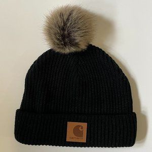 Carhartt Women's Black Knit Fleece Lined Pom Pom Hat